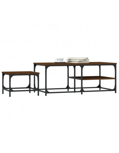 Tavolini Impilabili 2 pz Rovere Marrone in Legno Multistrato