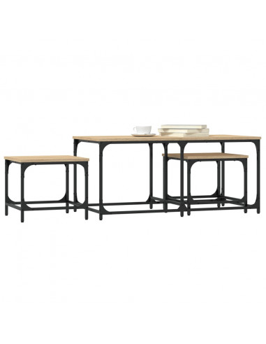 Tavolini Impilabili 3 pz Rovere Sonoma in Legno Multistrato