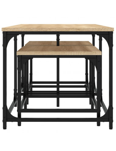 Tavolini Impilabili 3 pz Rovere Sonoma in Legno Multistrato