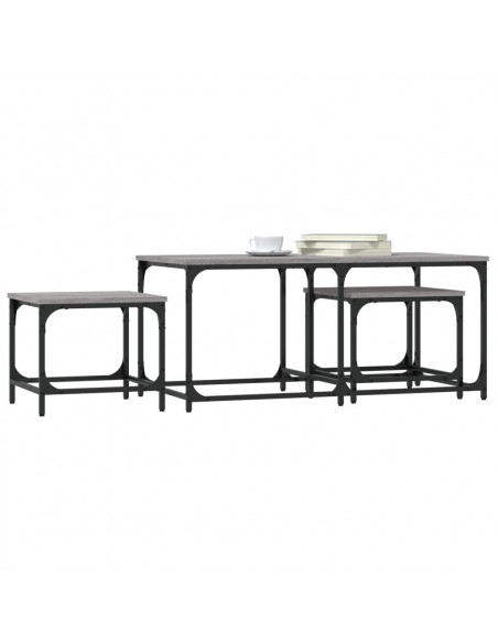 Tavolini Salotto Impilabili 3pz Grigio Sonoma Legno Multistrato