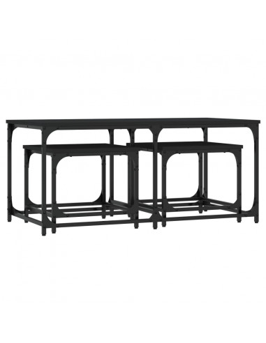 Tavolini Impilabili 3 pz Neri in Legno Multistrato