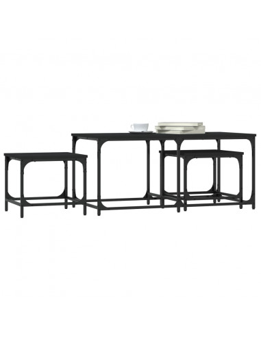 Tavolini Impilabili 3 pz Neri in Legno Multistrato