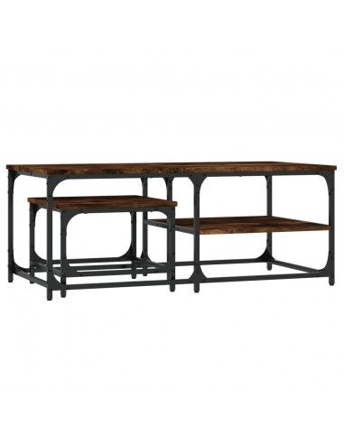 Tavolini Impilabili 2 pz Rovere Fumo in Legno Multistrato