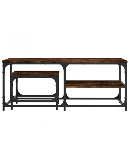 Tavolini Impilabili 2 pz Rovere Fumo in Legno Multistrato