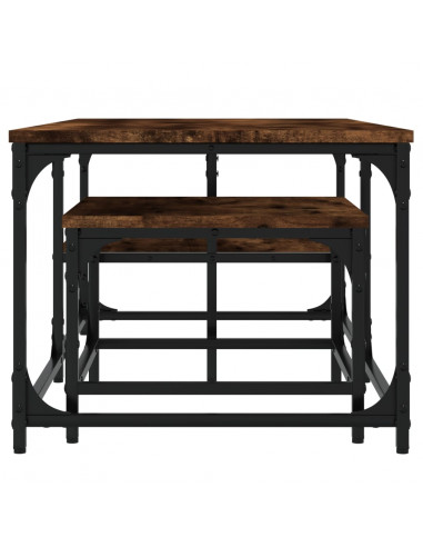 Tavolini Impilabili 2 pz Rovere Fumo in Legno Multistrato