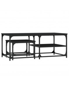 Tavolini Impilabili 2 pz Neri in Legno Multistrato 2