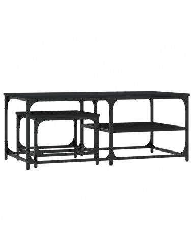 Tavolini Impilabili 2 pz Neri in Legno Multistrato