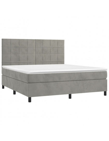 Letto a Molle Materasso e LED Grigio Chiaro 160x200 cm Velluto