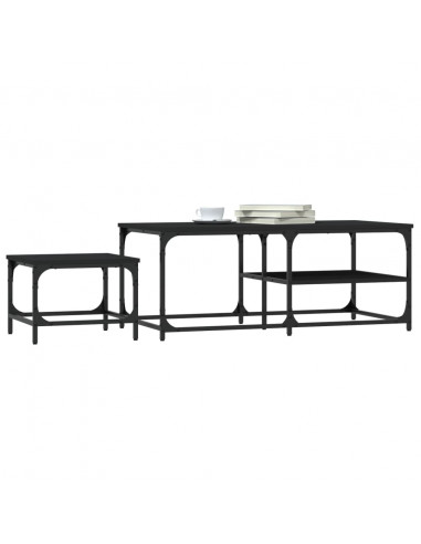 Tavolini Impilabili 2 pz Neri in Legno Multistrato