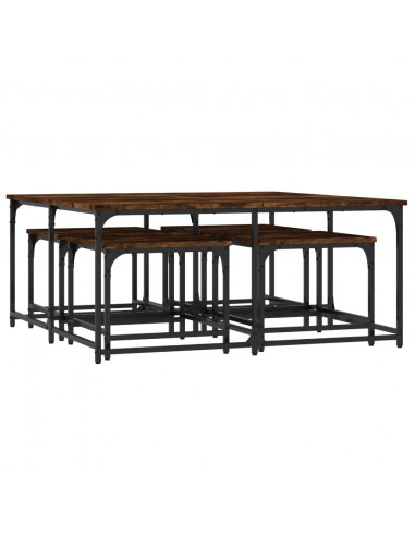 Tavolini Impilabili 5 pz Rovere Fumo in Legno Multistrato