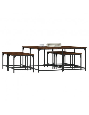 Tavolini Impilabili 5 pz Rovere Fumo in Legno Multistrato