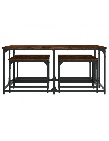 Tavolini Impilabili 5 pz Rovere Fumo in Legno Multistrato