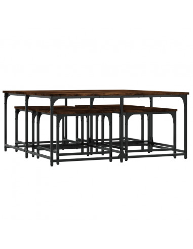 Tavolini Impilabili 5 pz Rovere Fumo in Legno Multistrato