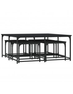 Tavolini Impilabili 5 pz Neri in Legno Multistrato 2