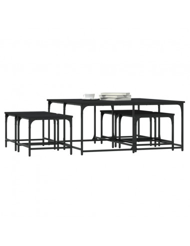 Tavolini Impilabili 5 pz Neri in Legno Multistrato