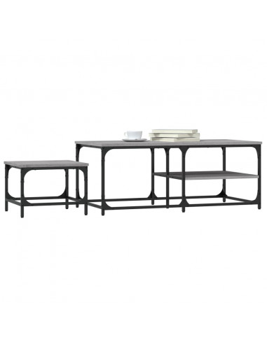 Tavolini Salotto Impilabili 2pz Grigio Sonoma Legno Multistrato
