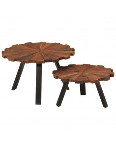 Tavolini da Salotto 2pz in Legno Massello di Recupero e Ferro 2