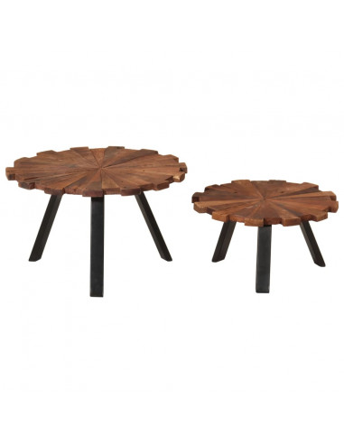 Tavolini da Salotto 2pz in Legno Massello di Recupero e Ferro