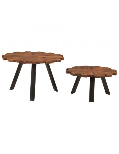 Tavolini da Salotto 2pz in Legno Massello di Recupero e Ferro