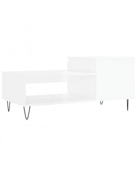 Tavolino da Salotto Bianco Lucido 100x50x45cm Legno Multistrato
