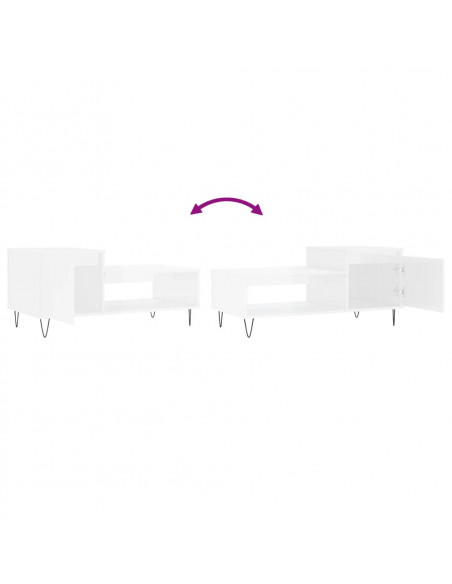 Tavolino da Salotto Bianco Lucido 100x50x45cm Legno Multistrato