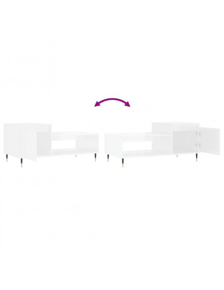 Tavolino da Salotto Bianco Lucido 100x50x45cm Legno Multistrato