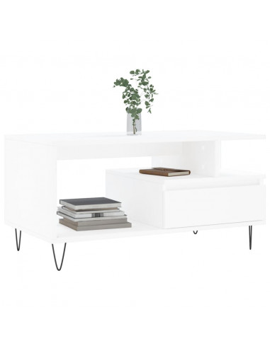 Tavolino da Salotto Bianco 90x49x45 cm in Legno Multistrato