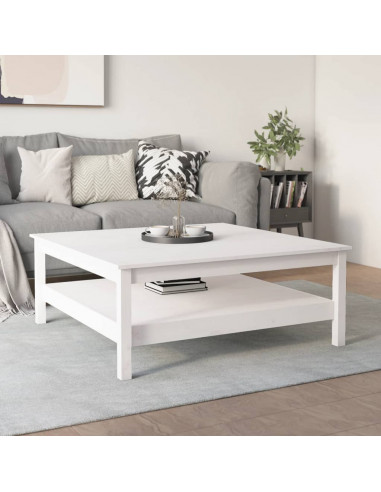 Tavolino da Salotto Bianco 100x100x40 cm Legno Massello di Pino