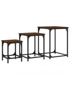 Tavolini Impilabili 3 pz Rovere Marrone in Legno Multistrato 2