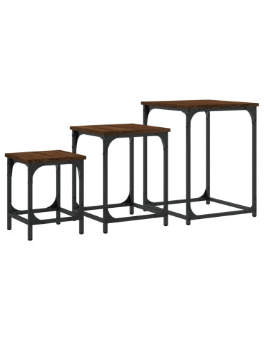 Tavolini Impilabili 3 pz Rovere Marrone in Legno Multistrato