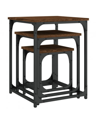 Tavolini Impilabili 3 pz Rovere Marrone in Legno Multistrato