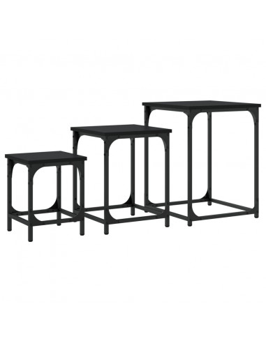 Tavolini Impilabili 3 pz Neri in Legno Multistrato