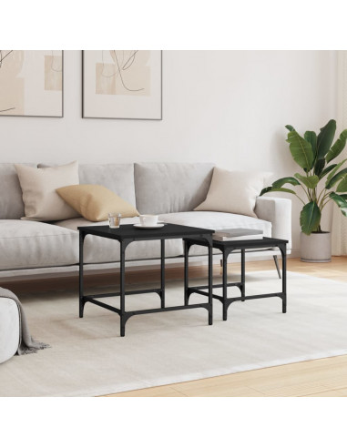 Tavolini Impilabili 2 pz Neri in Legno Multistrato