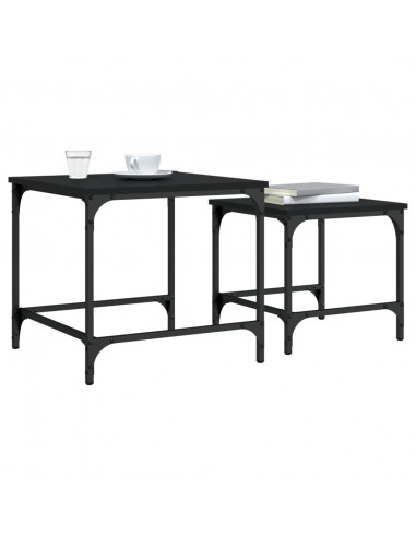 Tavolini Impilabili 2 pz Neri in Legno Multistrato