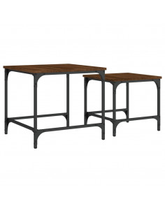 Tavolini Impilabili 2 pz Rovere Marrone in Legno Multistrato 2