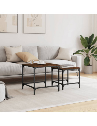 Tavolini Impilabili 2 pz Rovere Marrone in Legno Multistrato