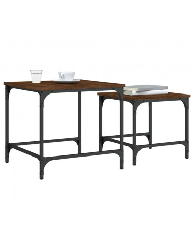 Tavolini Impilabili 2 pz Rovere Marrone in Legno Multistrato