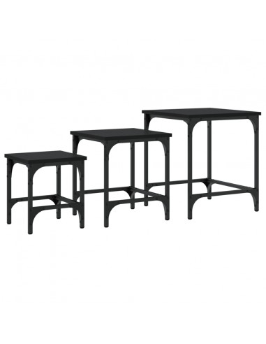 Tavolini Impilabili 3 pz Neri in Legno Multistrato
