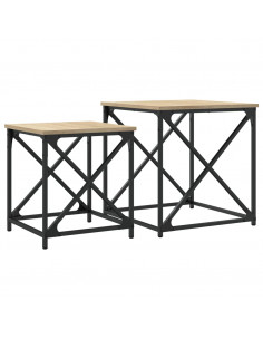 Tavolini Impilabili 2 pz Rovere Sonoma in Legno Multistrato 2