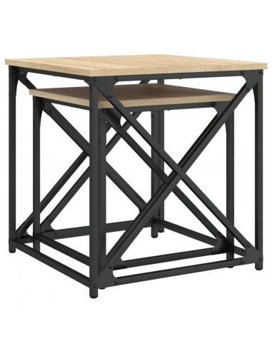 Tavolini Impilabili 2 pz Rovere Sonoma in Legno Multistrato