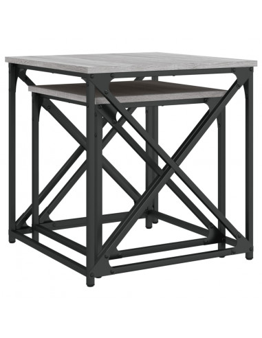 Tavolini Salotto Impilabili 2pz Grigio Sonoma Legno Multistrato