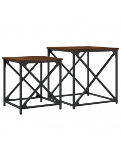 Tavolini Impilabili 2 pz Rovere Marrone in Legno Multistrato 2