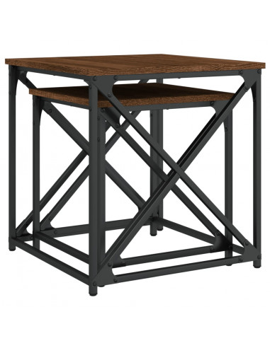 Tavolini Impilabili 2 pz Rovere Marrone in Legno Multistrato