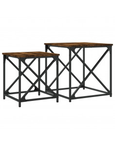 Tavolini Impilabili 2 pz Rovere Fumo in Legno Multistrato 2