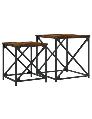 Tavolini Impilabili 2 pz Rovere Fumo in Legno Multistrato