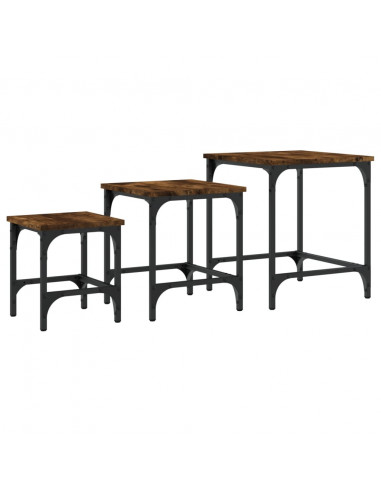 Tavolini Impilabili 3 pz Rovere Fumo in Legno Multistrato