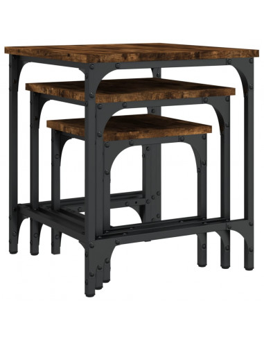 Tavolini Impilabili 3 pz Rovere Fumo in Legno Multistrato