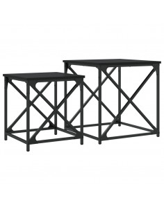 Tavolini Impilabili 2 pz Neri in Legno Multistrato 2