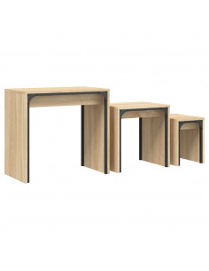 Tavolini Impilabili 3 pz Rovere Sonoma in Legno Multistrato 2