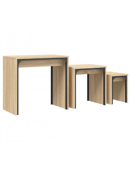 Tavolini Impilabili 3 pz Rovere Sonoma in Legno Multistrato